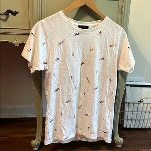 J. Crew White Short Sleeve Tee with Swimmers Illustrations